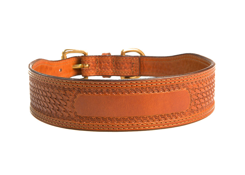 Hand Stamped Bridle Tanned Bison Leather Collar Back