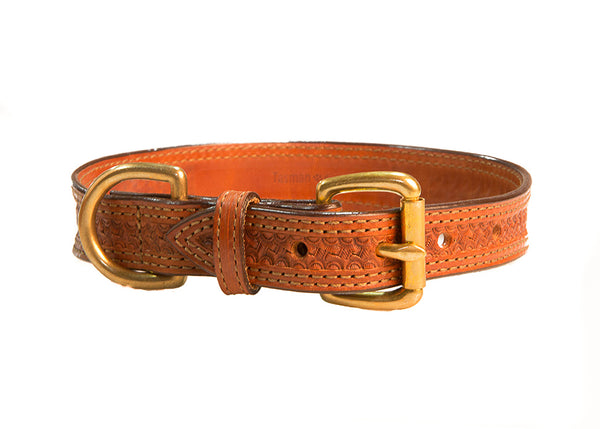 Hand Stamped Bridle Tanned Bison Leather Collar Front