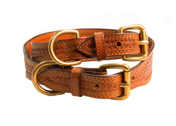 Hand Stamped Bridle Tanned Bison Leather Collar Size Comparison