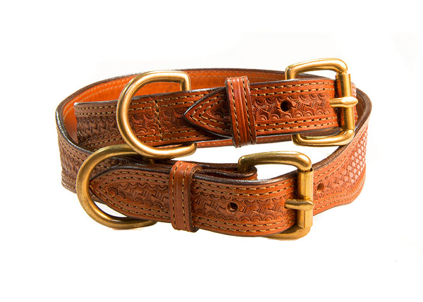 Hand Stamped Bridle Tanned Bison Leather Collar Size Comparison