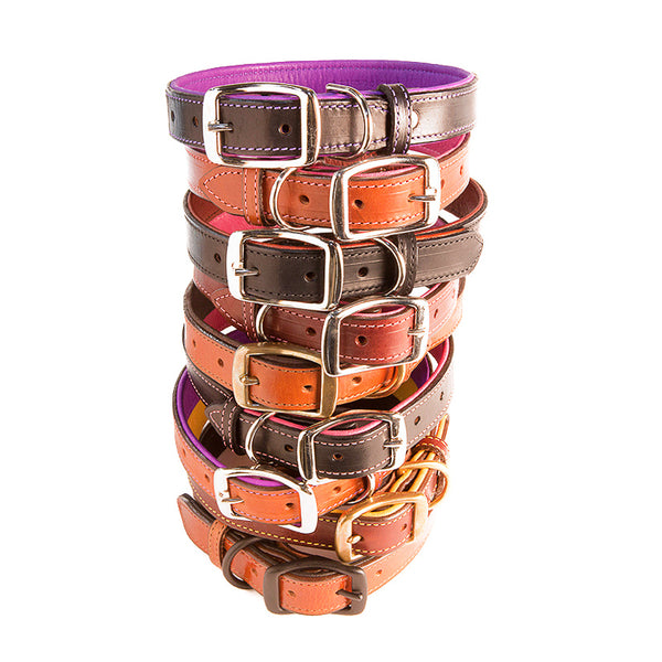 Bison & Elk Leather Dog Collars Stacked