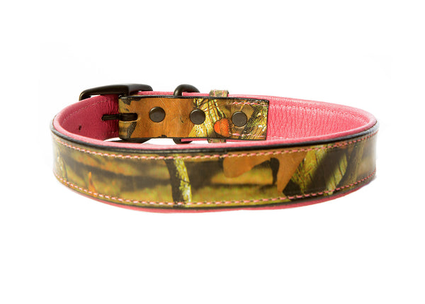 Camouflage Bison & Elk Leather Collar Hot Pink Back
