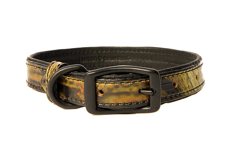 Camouflage Bison & Elk Leather Collar Black Front