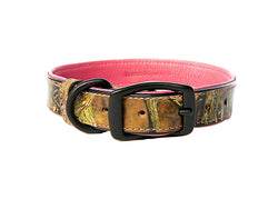 Camouflage Bison & Elk Leather Collar Hot Pink Front