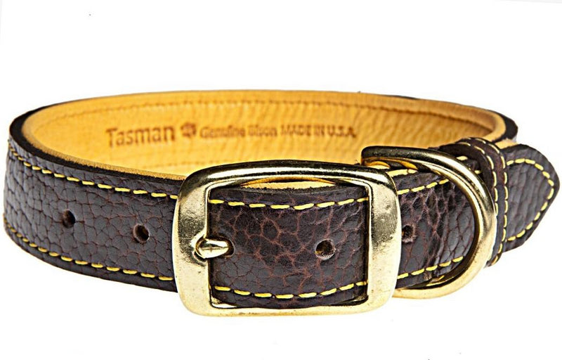 Tucson Bison and Elk Leather Dog Collar Chocolate/Gold