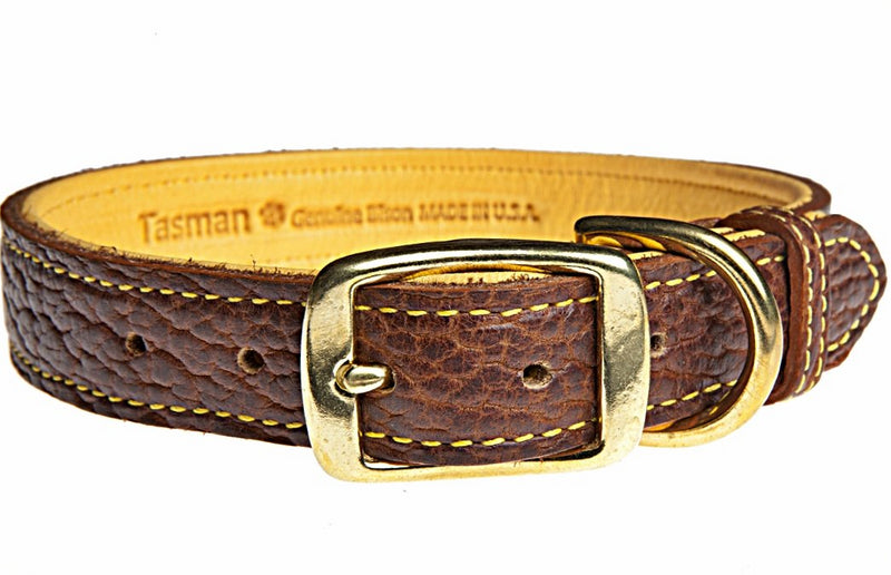 Tucson Bison and Elk Leather Dog Collar Peanut/Gold